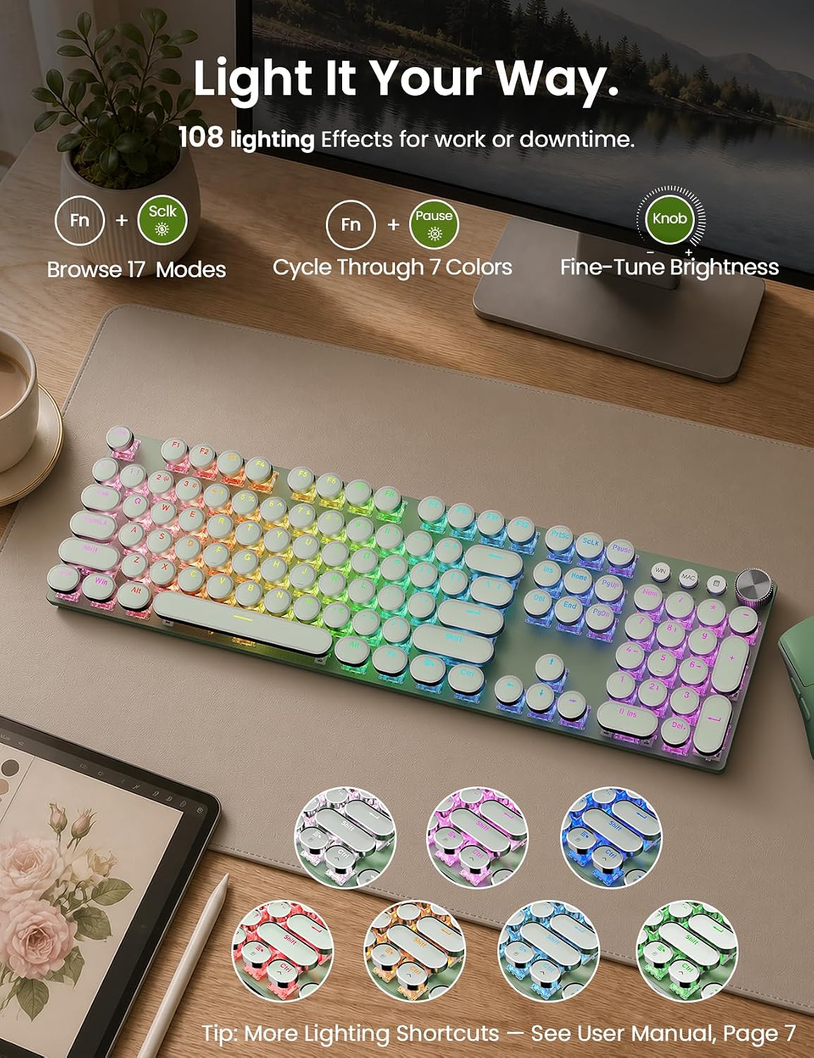 Combinación de teclado y mouse mecánico inalámbrico Sablute, retroi...