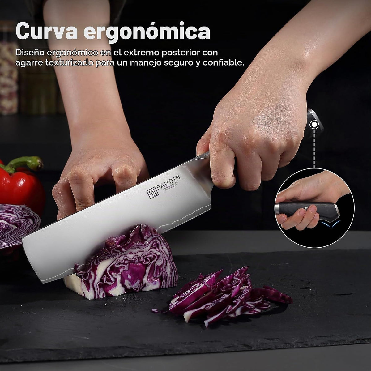PAUDIN - Cuchillo Nakiri de 7 pulgadas, cuchillo de cocina de acero...