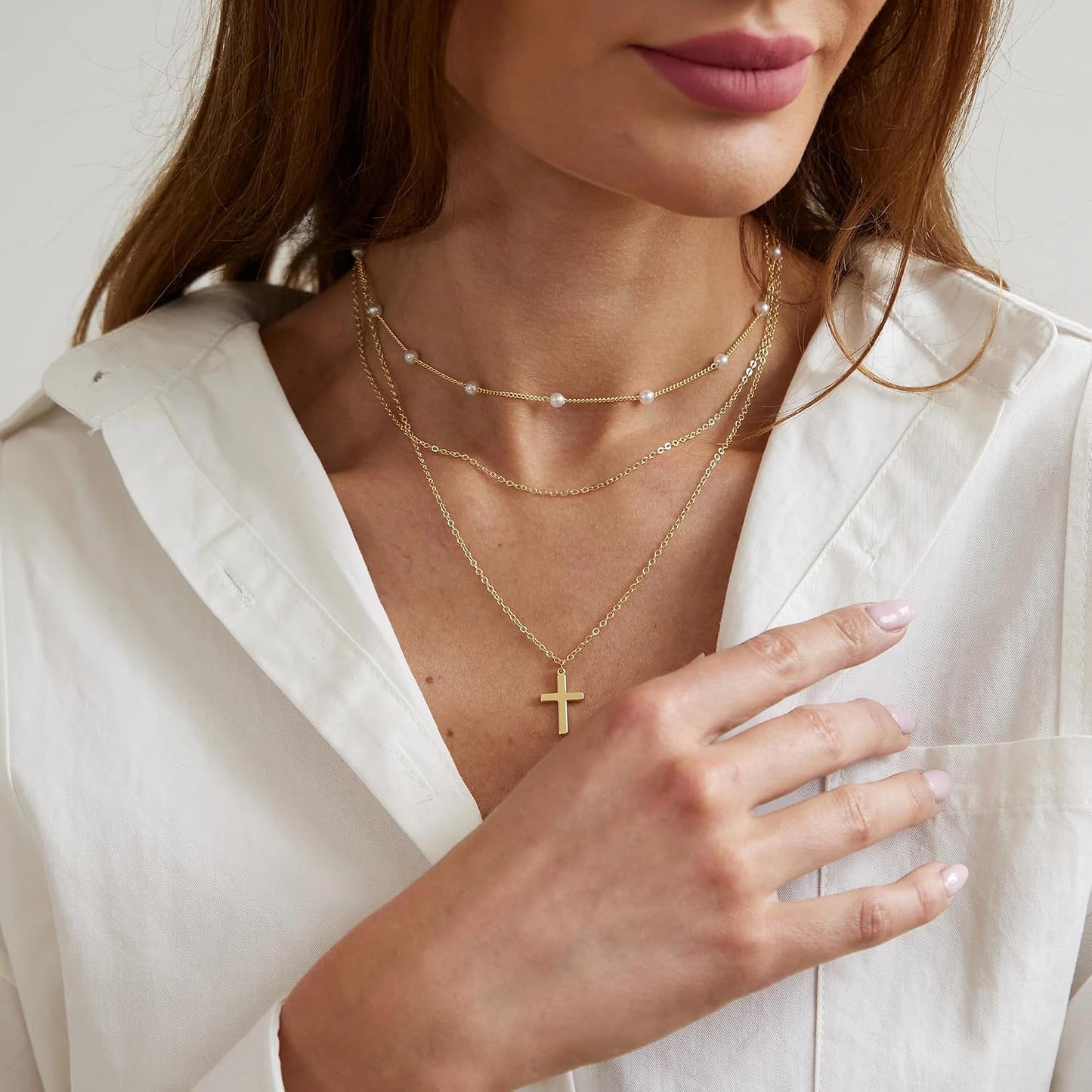 Fesciory Collar de cruz para mujer, chapado en oro de 14 quilates,...