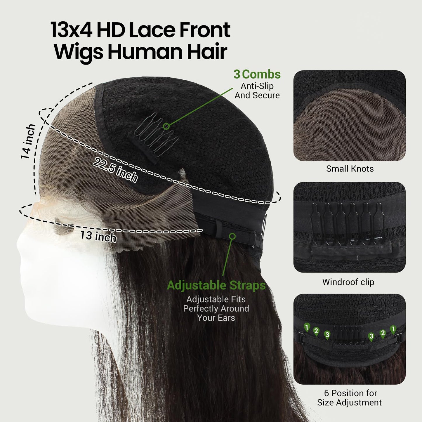 kolala Pelucas de encaje frontal de 13x4, pelucas de cabello humano...