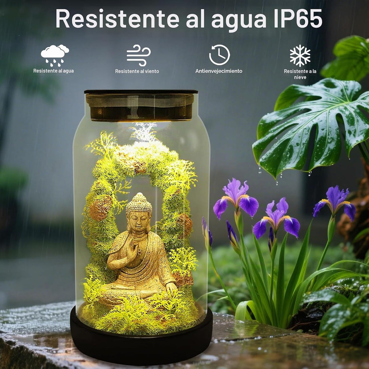 Estatua solar de Buda de jardín para decoración del hogar, luces so...