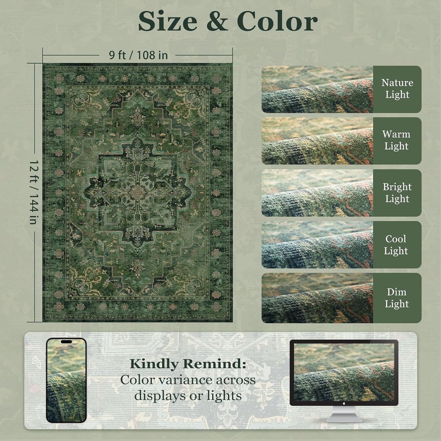 Jainmy Alfombras grandes vintage de 9 x 12 pies para sala de estar,...
