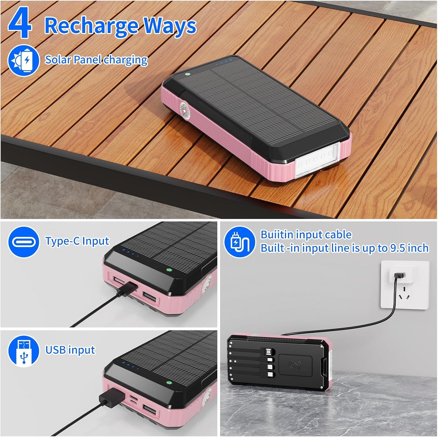 FCJZX Banco de energía solar de 49800 mAh, cargador portátil con 4...