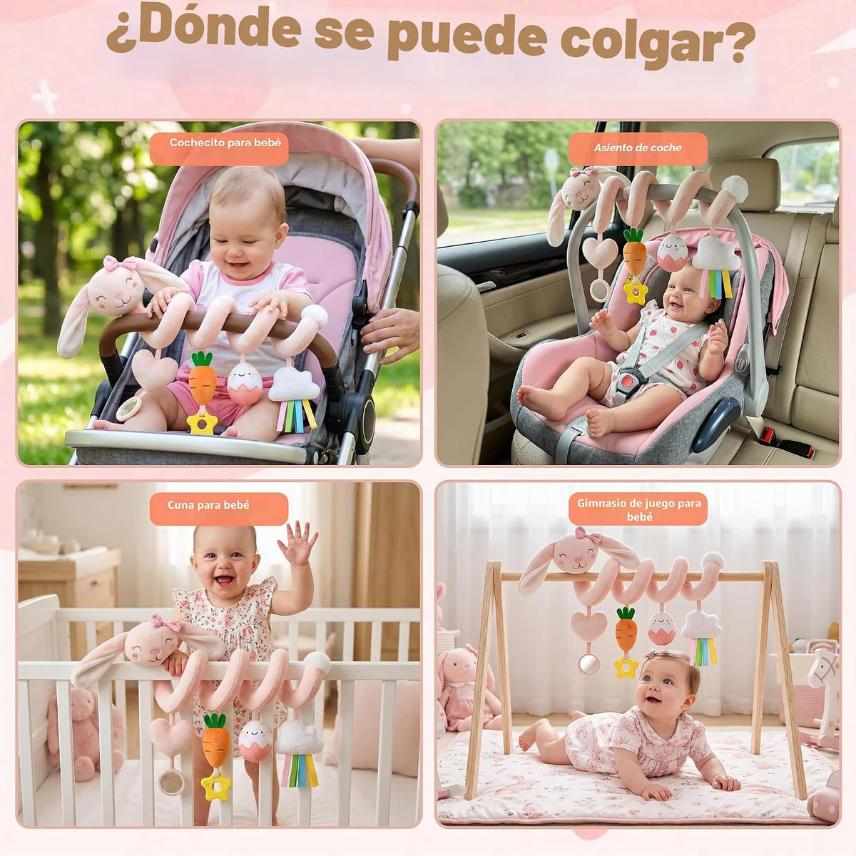 Stuffed Pink Bunny - Juguetes de asiento de coche en espiral para n...