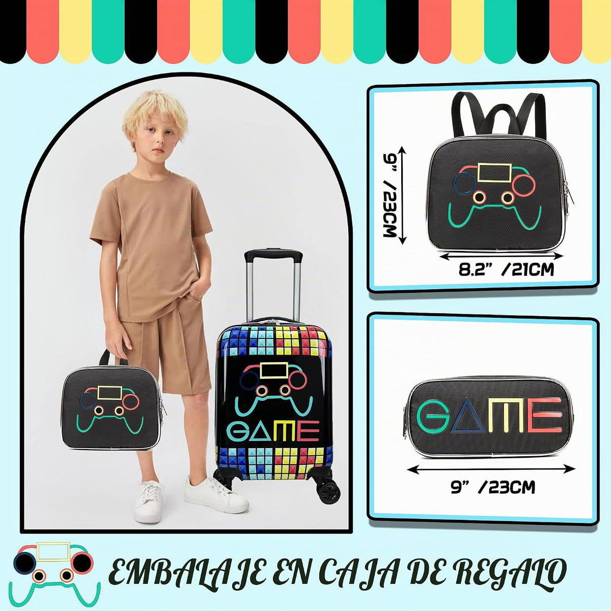 Inprof Juego de maletas para niños, 5 piezas, equipaje rígido de 16...