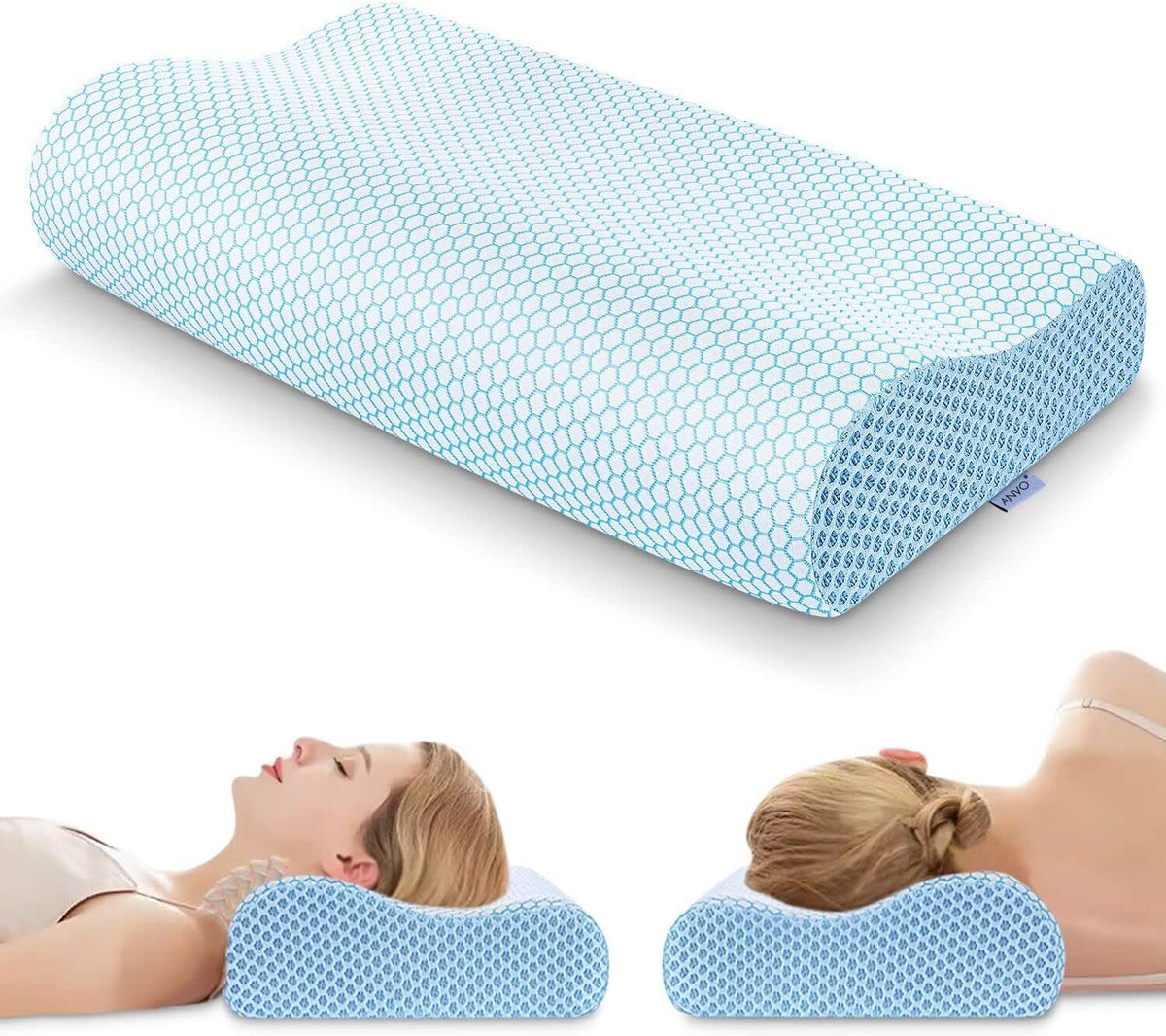 Almohada de espuma viscoelástica Anvo, almohada ortopédica cervical...