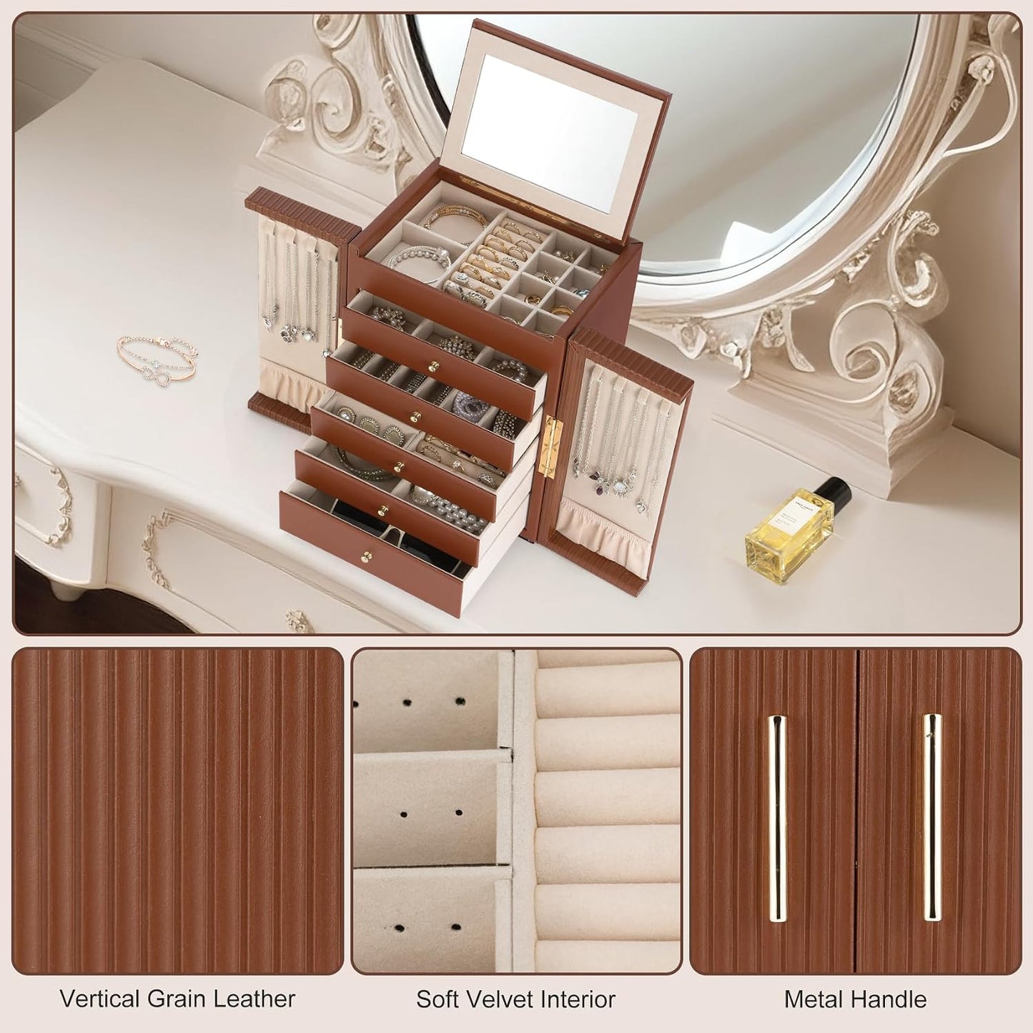 Dajasan Caja organizadora de joyas grande, cajas de joyería para mu...