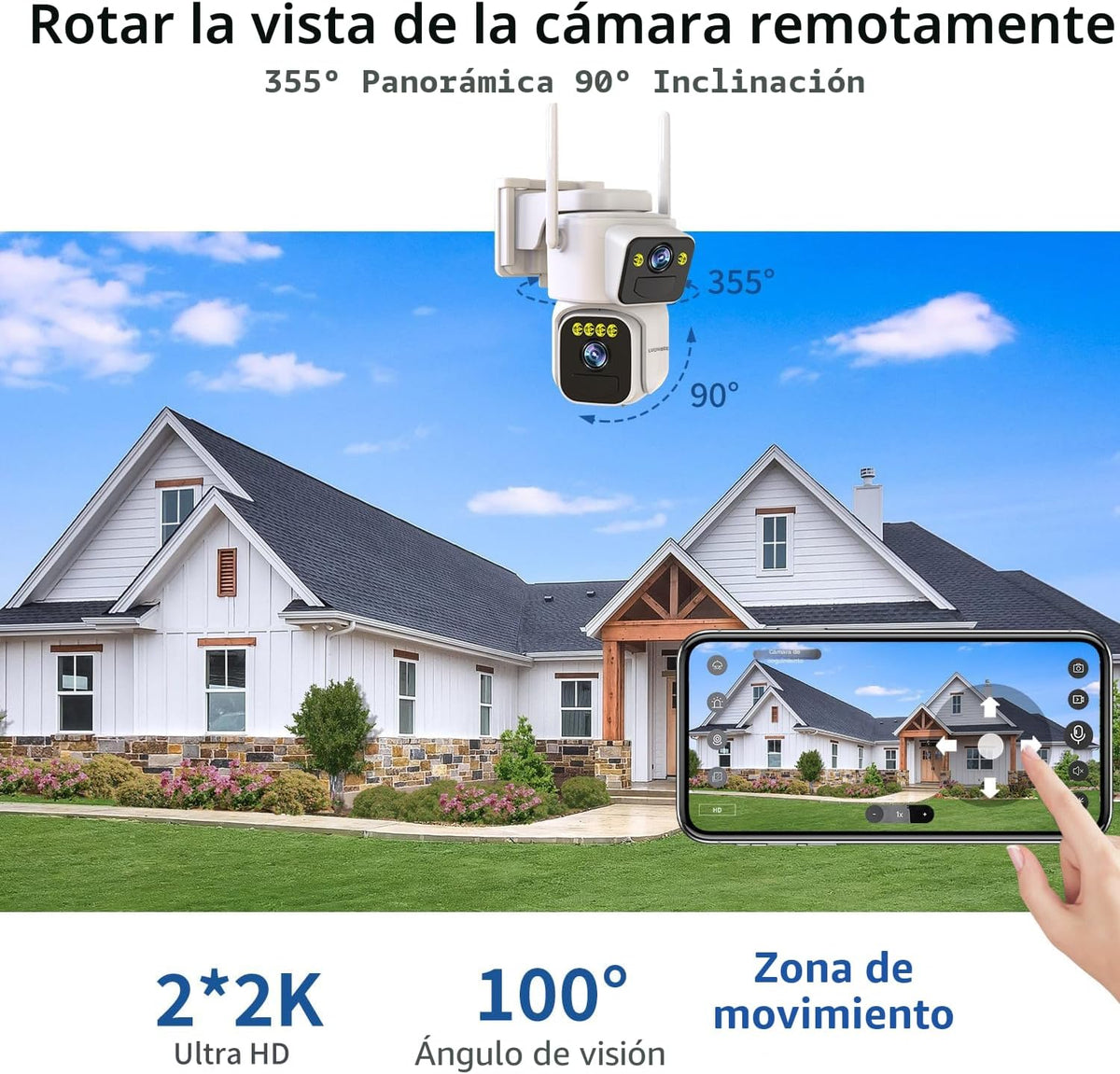 Cámaras Luovisee para seguridad del hogar con lente dual, cámara Wi...