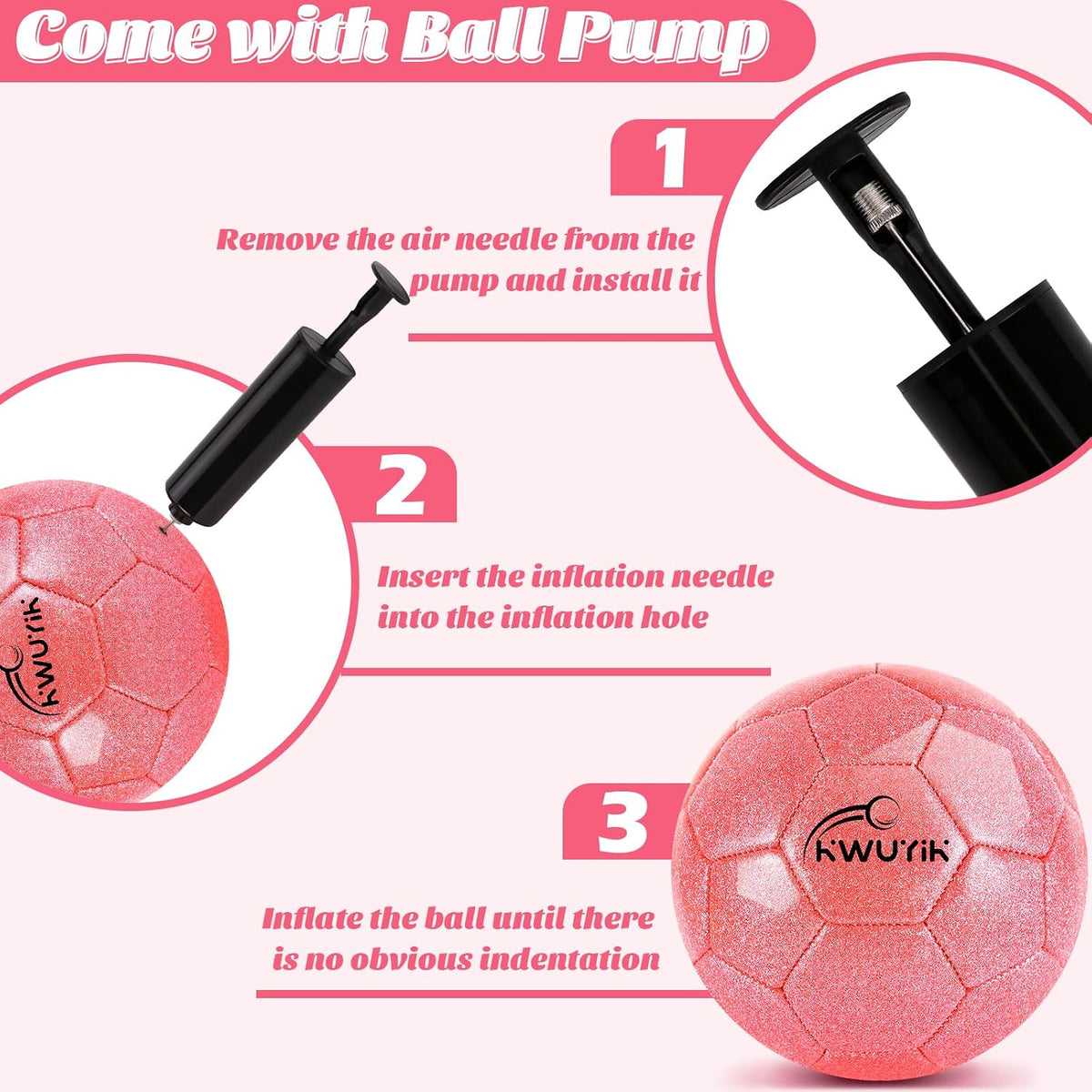 OKWUYiK Balón de fútbol de talla 3, 4, 5, con purpurina rosa, dorad...