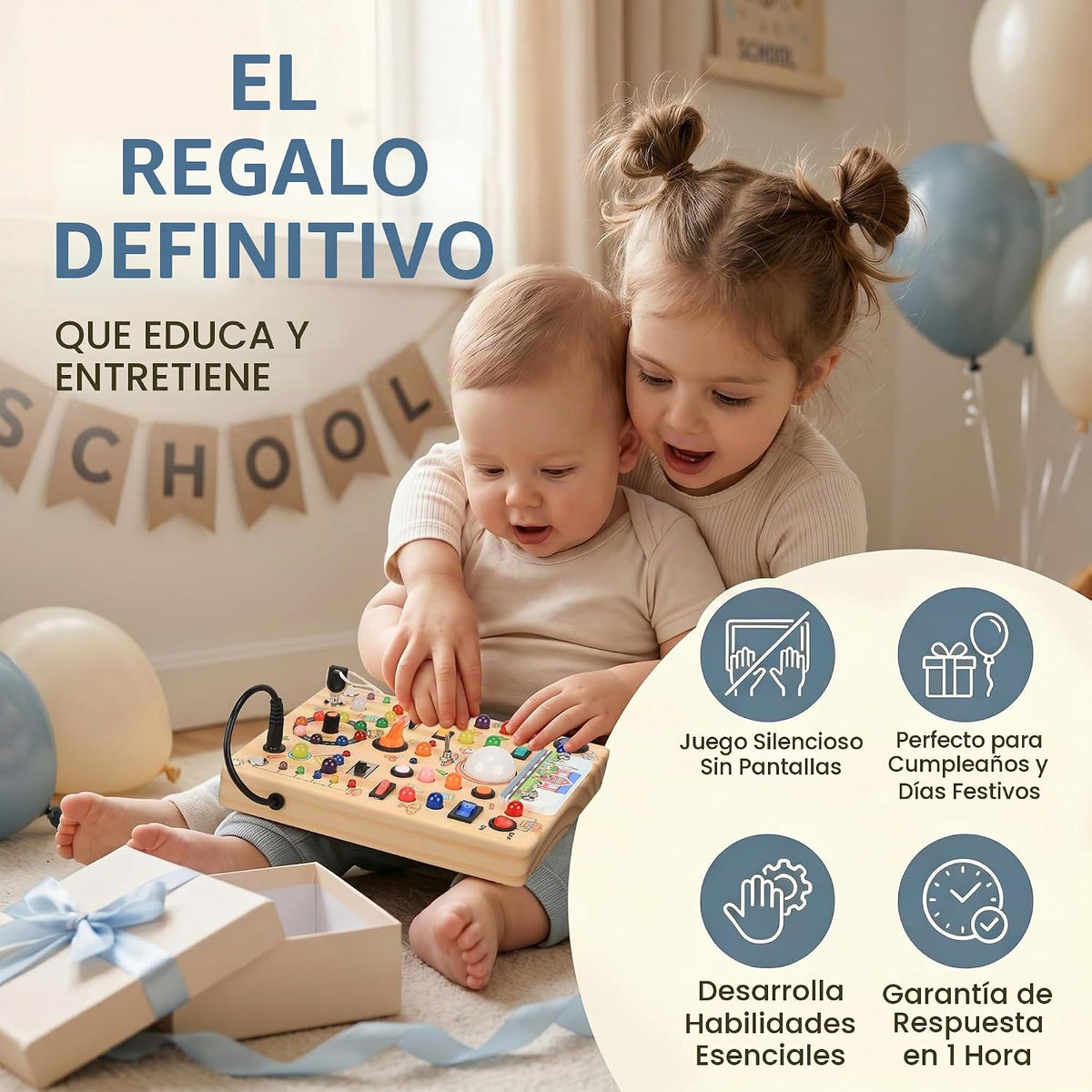 RichBoy Montessori - Tablero de juguete con 40 luces LED, juguetes...