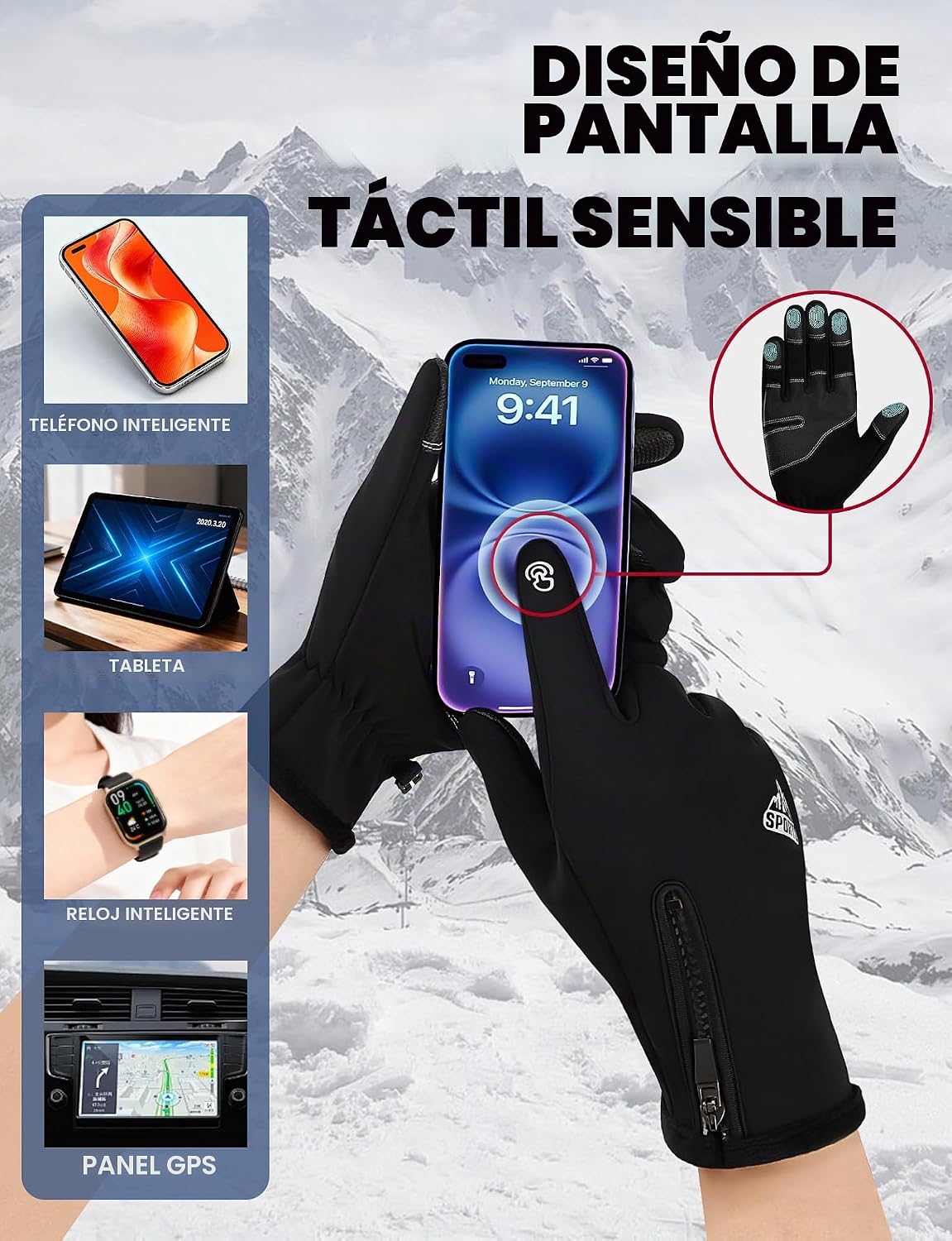 AURUZA - Guantes de invierno con cremallera para hombre y mujer, gu...