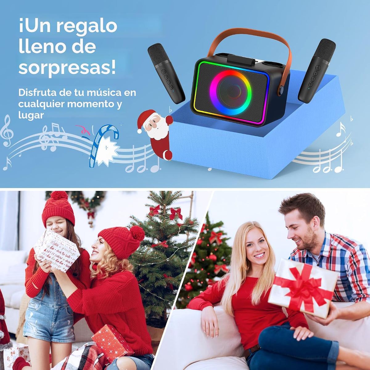 Máquina de karaoke para niños y adultos, altavoz Bluetooth, 2 micró...