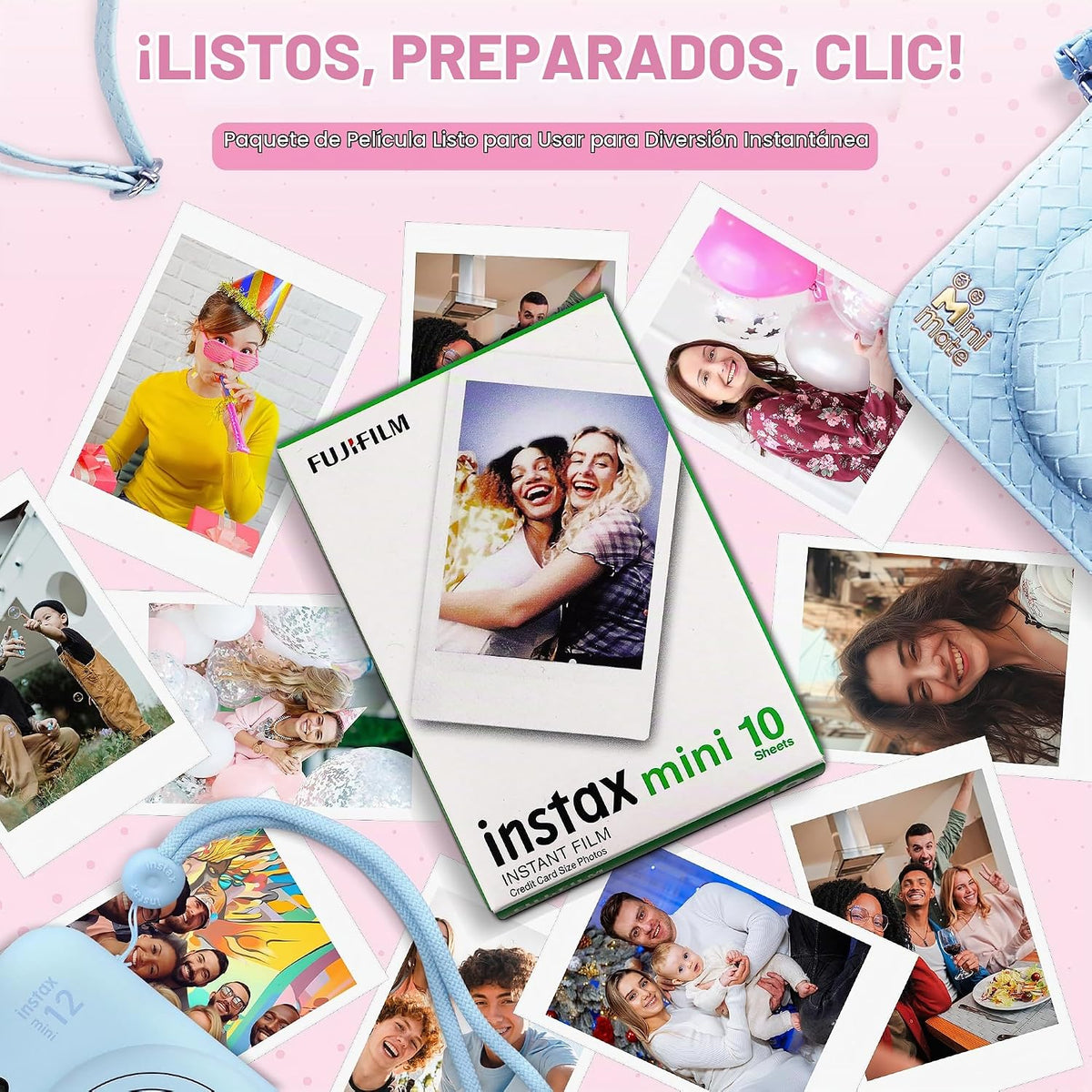 Fujifilm Cámara Instantánea Instax Mini 12 Azul Pastel + Funda Dise...