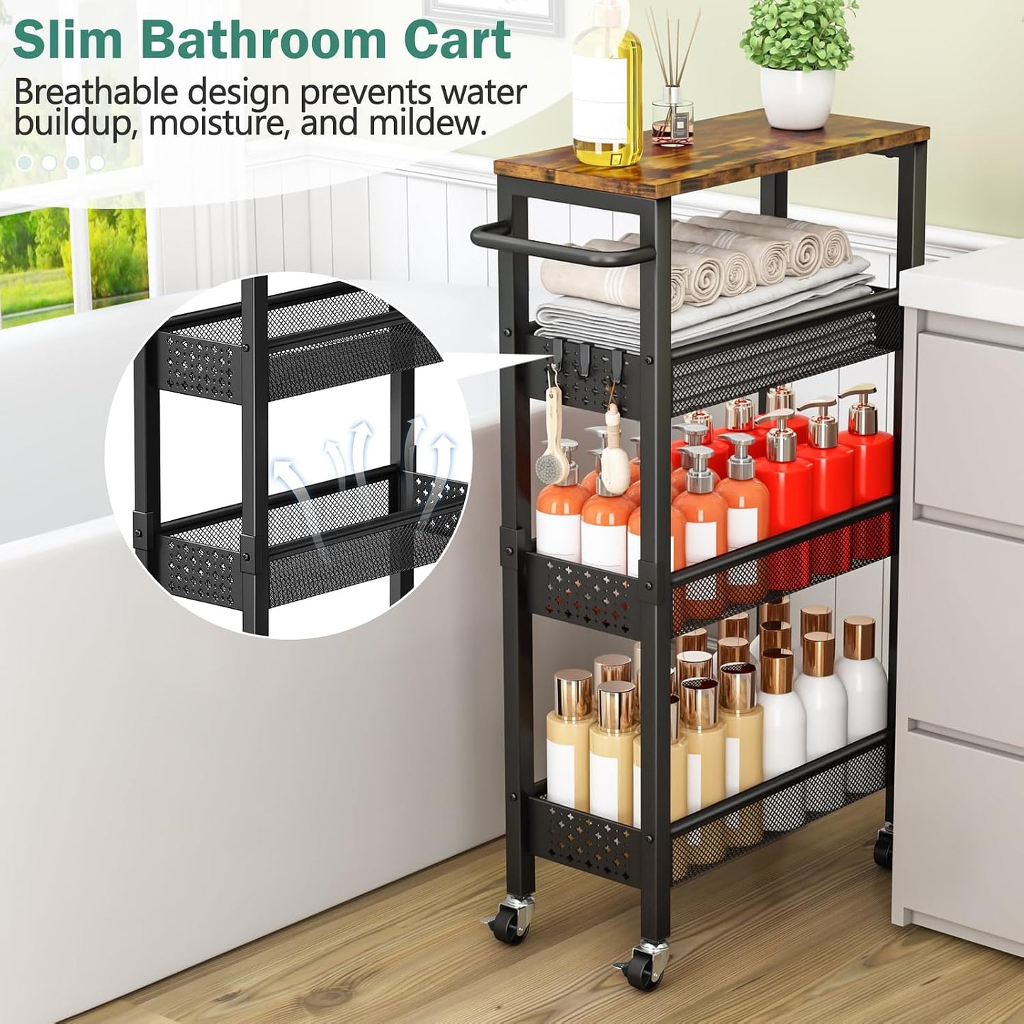 Vivihomety Carrito de Almacenamiento Delgado Utilitario con Ruedas,...