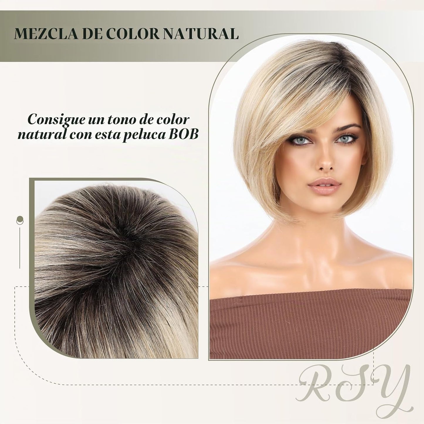 RSY Peluca corta de 12 pulgadas con flequillo, mezcla de cabello hu...
