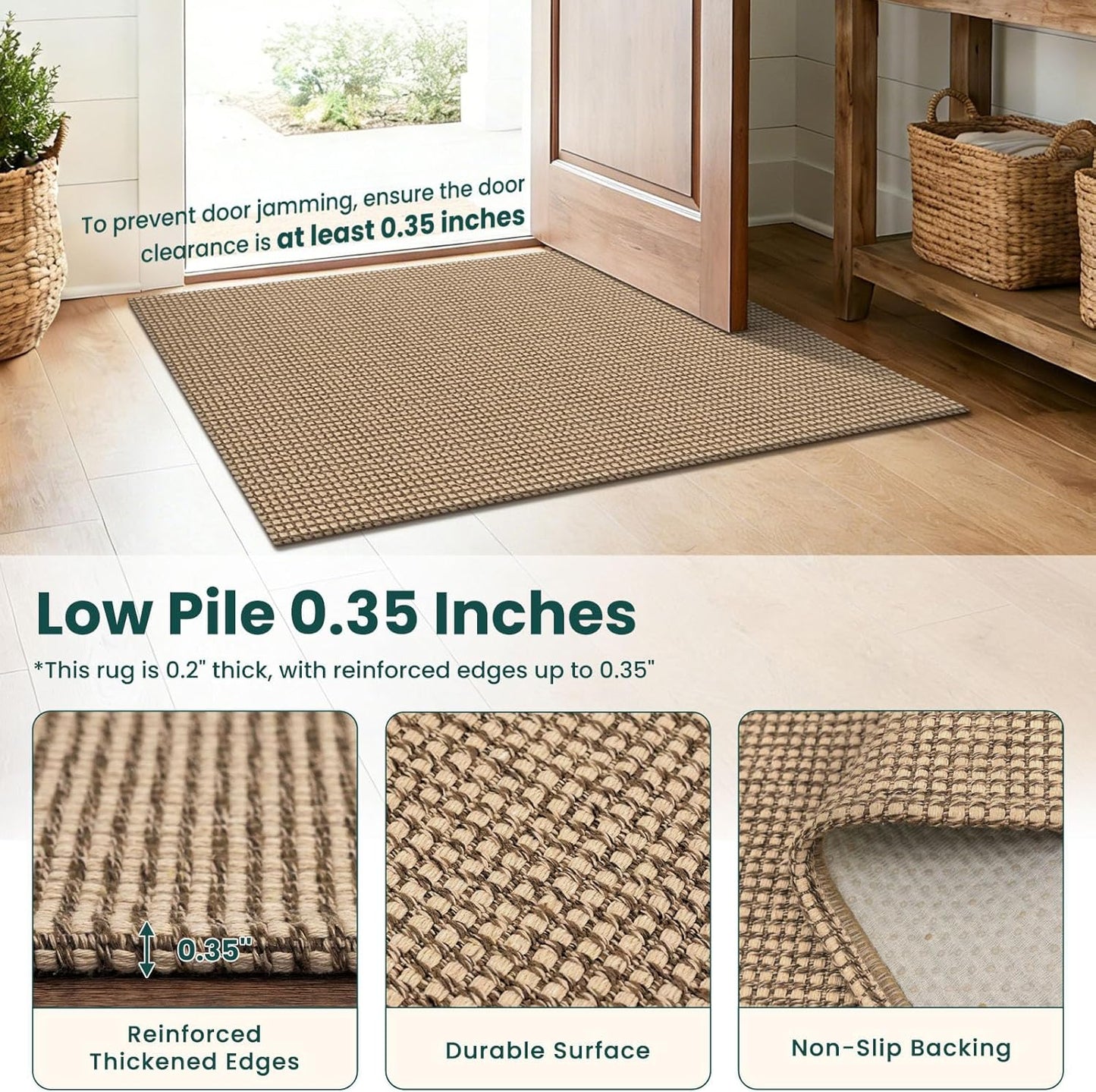 KOZYFLY Alfombra tejida de estilo bohemio lavable de 4 x 5 pies, al...