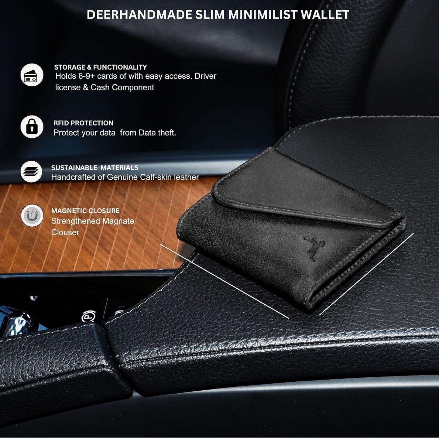 Cartera de cuero de grano completo para hombre, hecha a mano con bl...