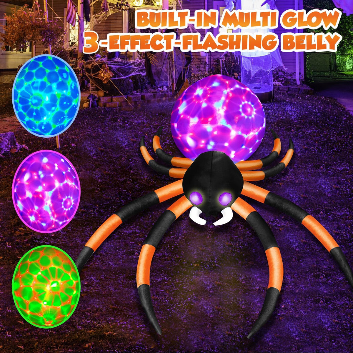 zukakii Araña inflable de Halloween de 12 pies con luces LED cambia...