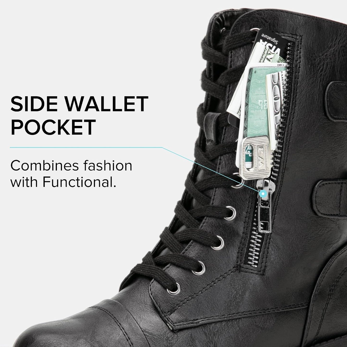 Vepose Botas de combate para mujer, tacón bajo, botas militares a m...