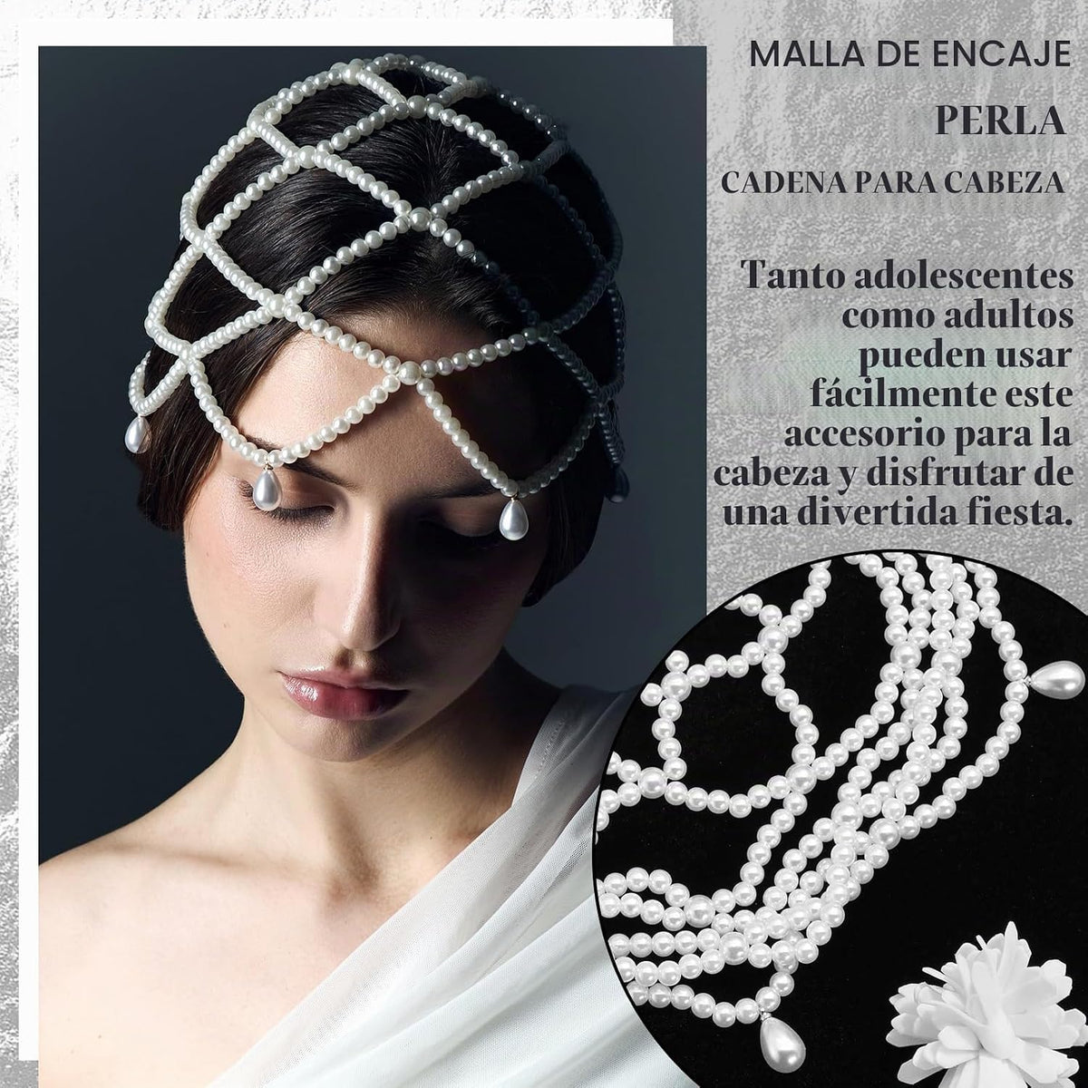 Cadena de cabeza de perla de boda borla blanca perla pelo perlas ma...