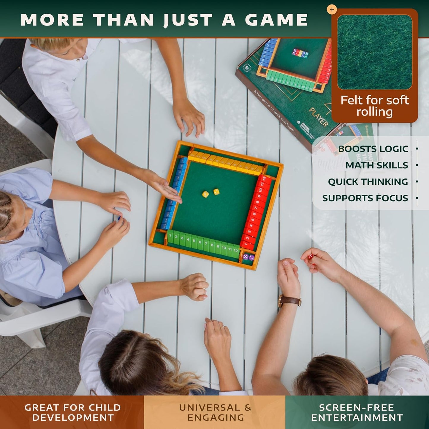 Shut The Box Game Tablero de madera para 4 jugadores, juego de 14 p...