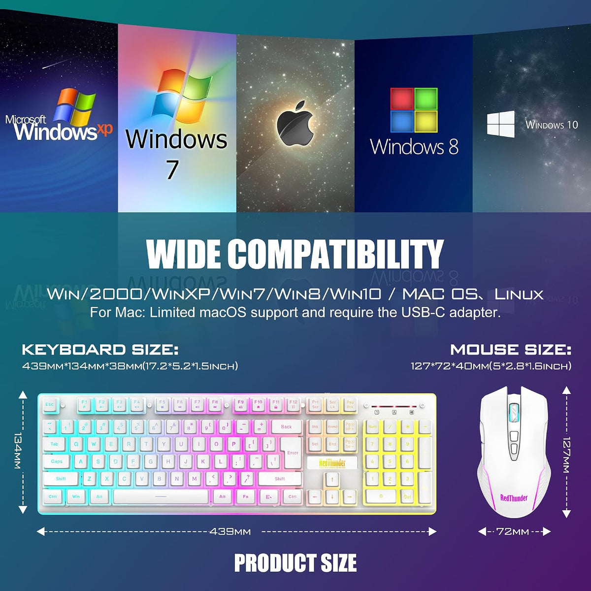 RedThunder K10 - Combo de teclado y mouse inalámbricos para juegos,...