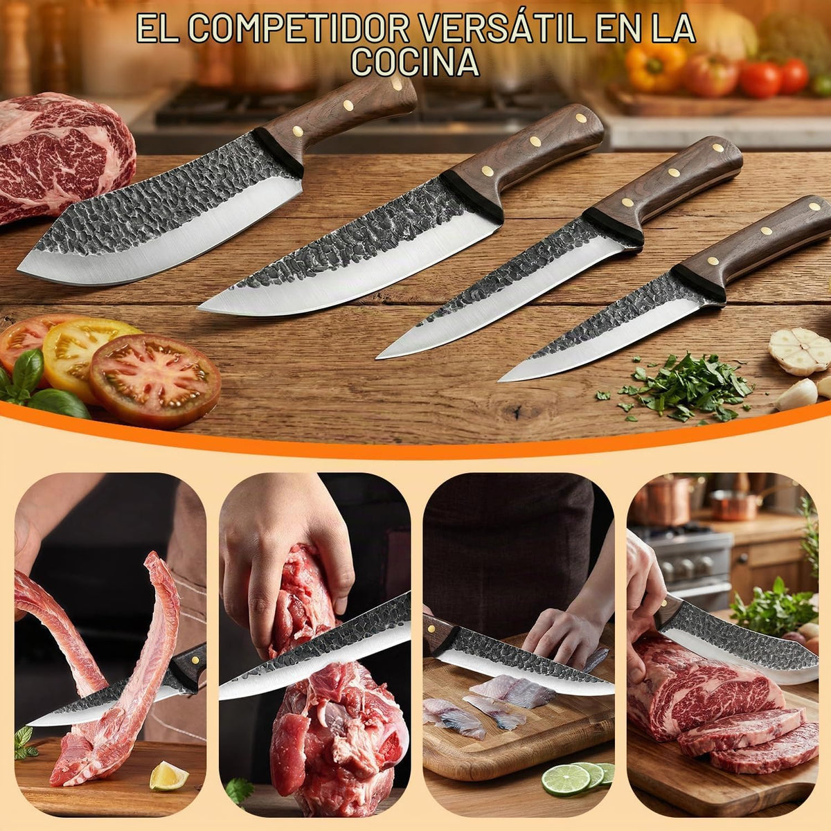 MDHAND Juego de cuchillos de carnicero, cuchillos de carne forjados...