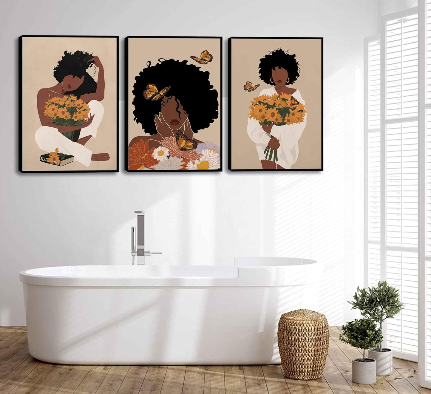 WSTUKVV 3 piezas de arte de pared de mujer negra, pósteres de chica...