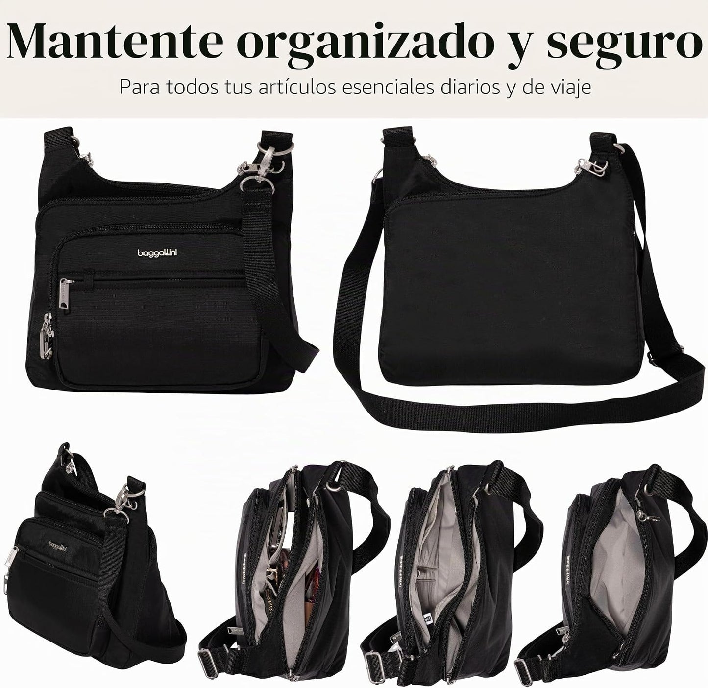 Baggallini Securtex Bandolera cruzada antirrobo 11\u201Dw X 8.5\u20...