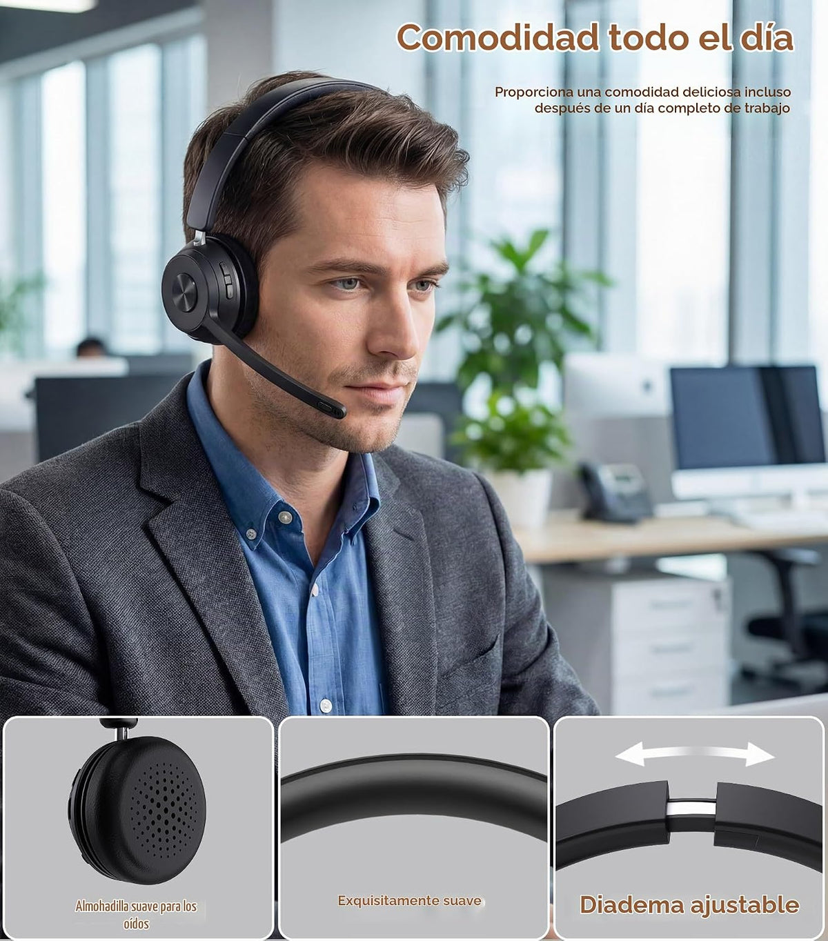 Auriculares inalámbricos con micrófono para el trabajo, Auriculares...