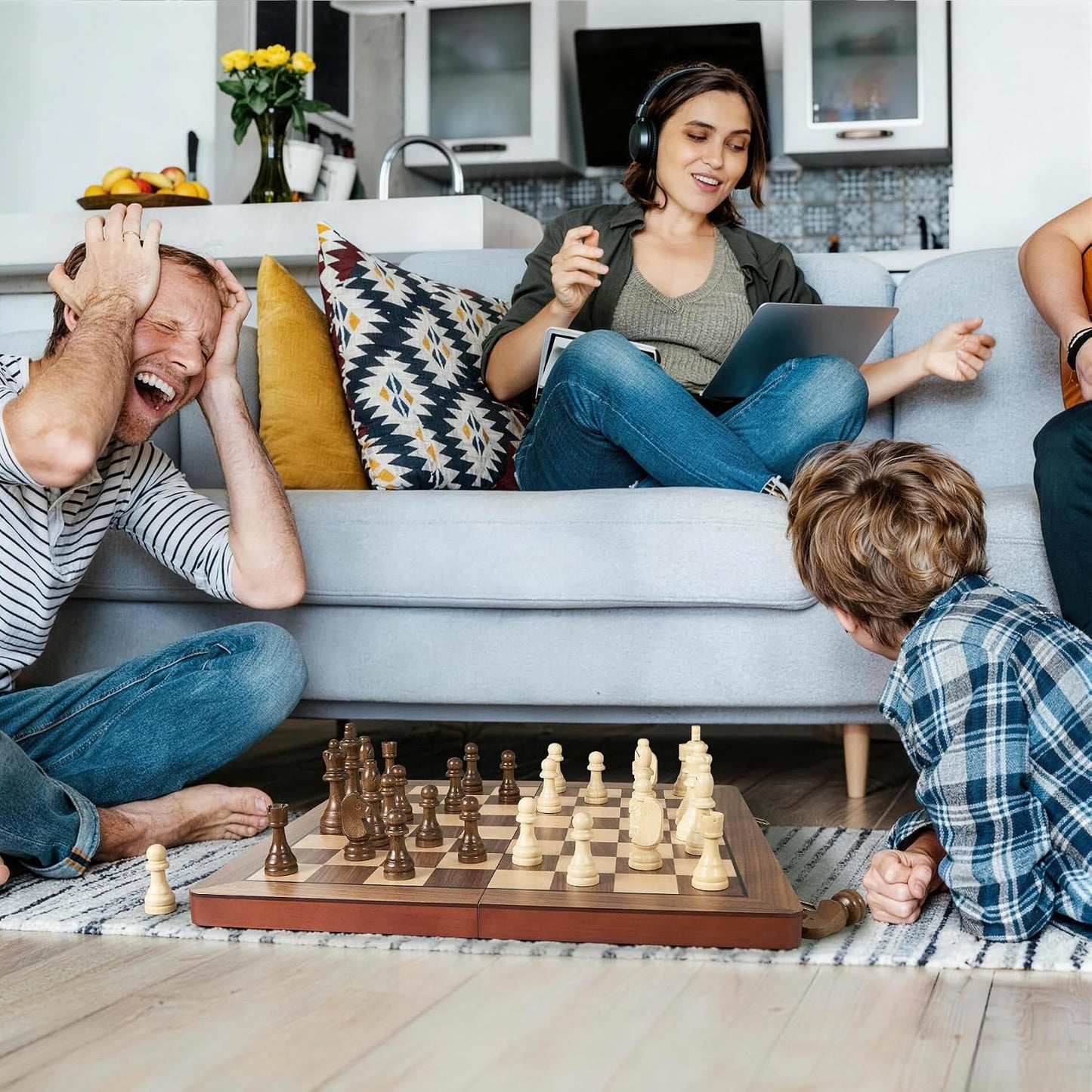 Juego de ajedrez magnético de madera de 17 pulgadas para adultos y...