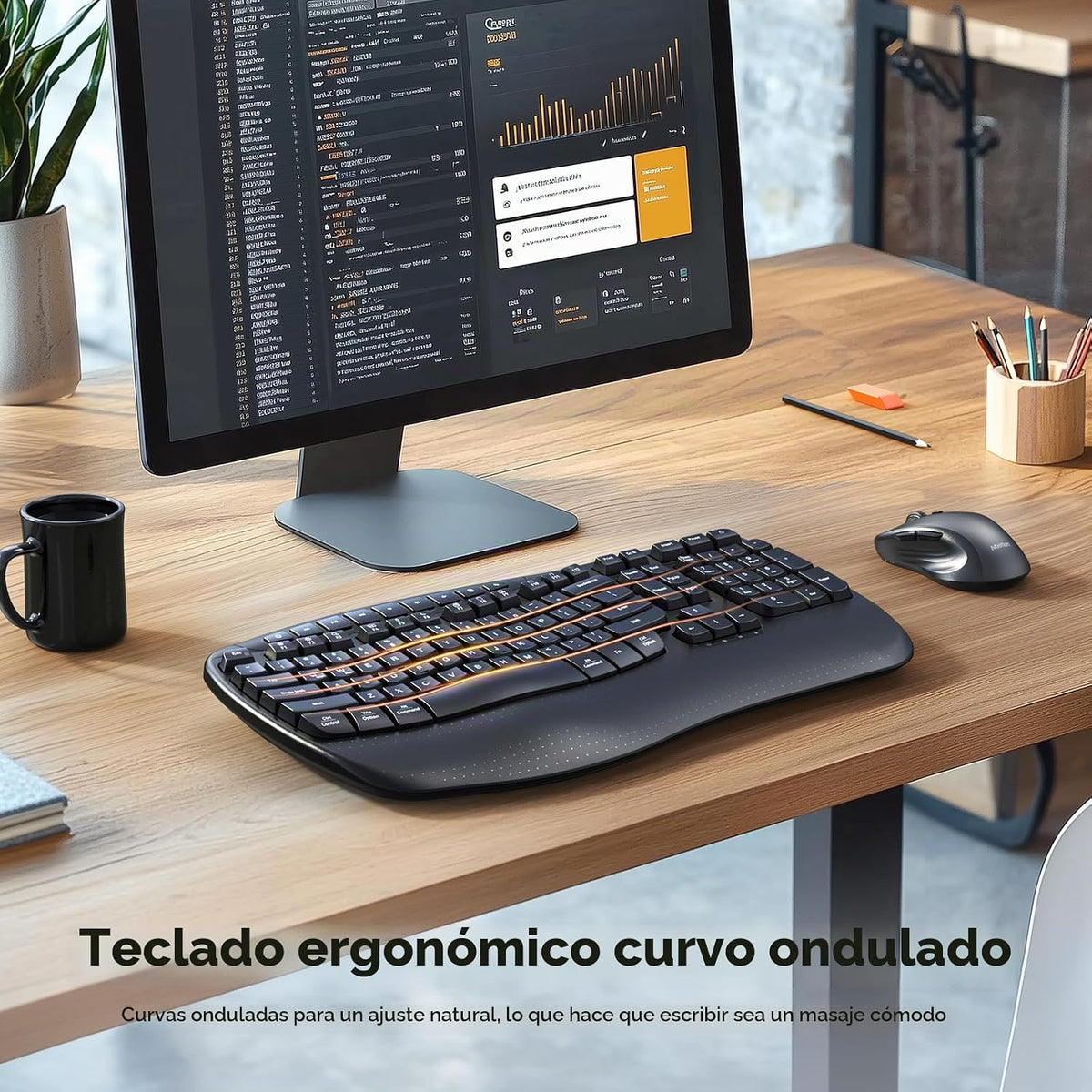 MEETION Combo ergonómico de teclado y mouse inalámbricos con teclas...