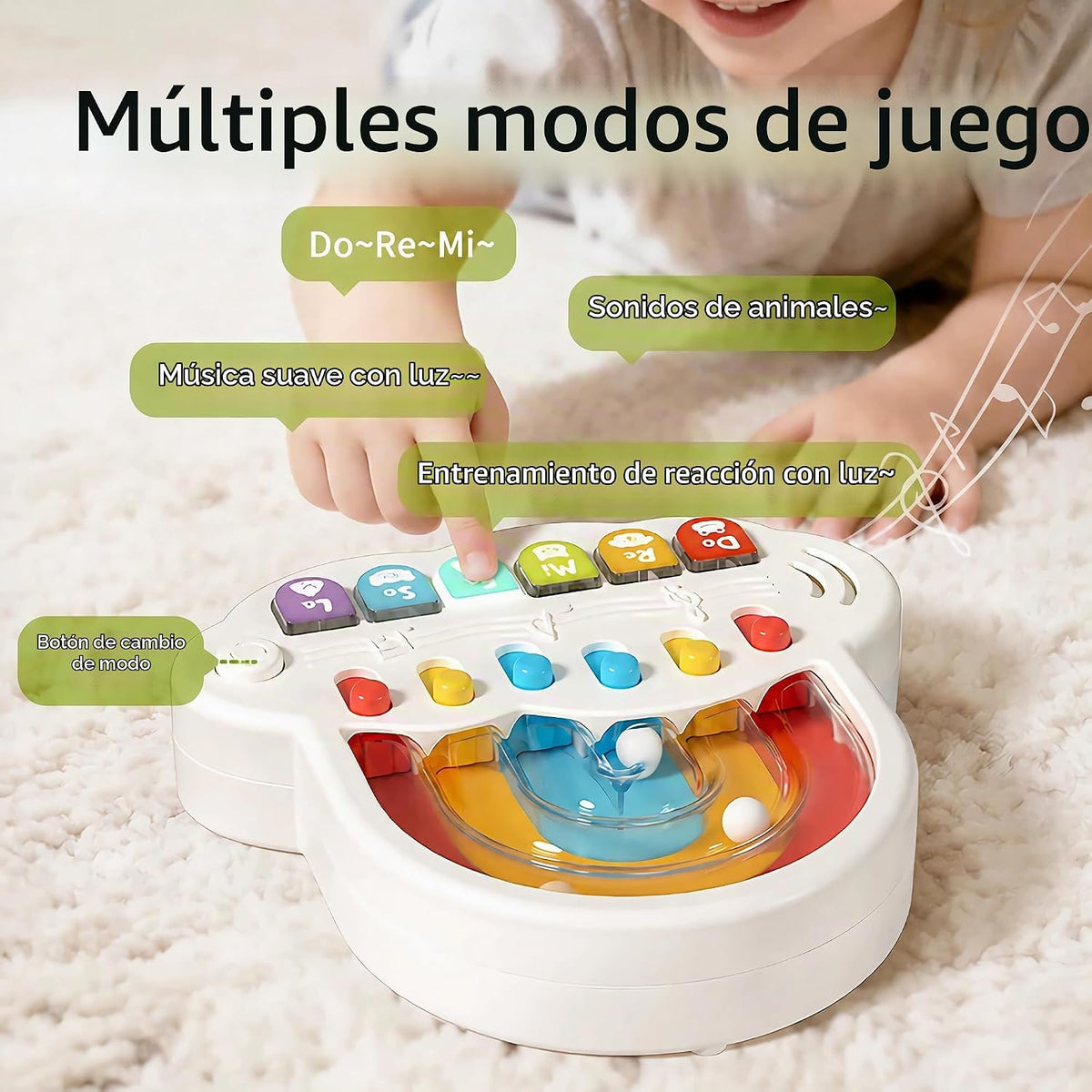 Piano de juguete para bebés de 6 a 12 meses, teclado de música ilum...