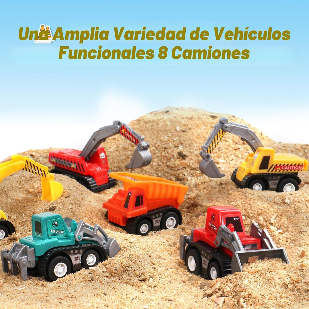 Juego de vehículos de construcción que se empujan para atrás, de pl...