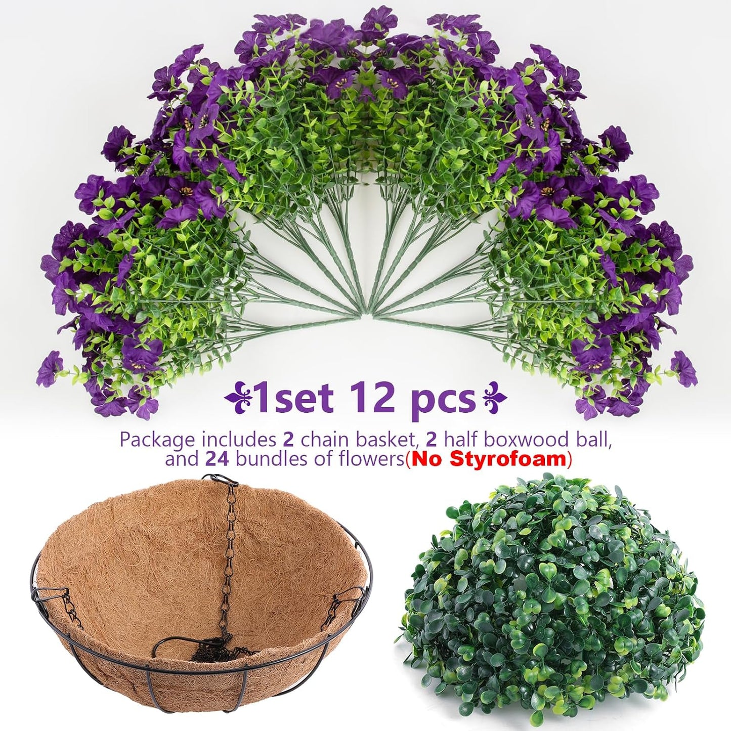 Hananona Juego de 2 flores artificiales para exteriores con cesta c...