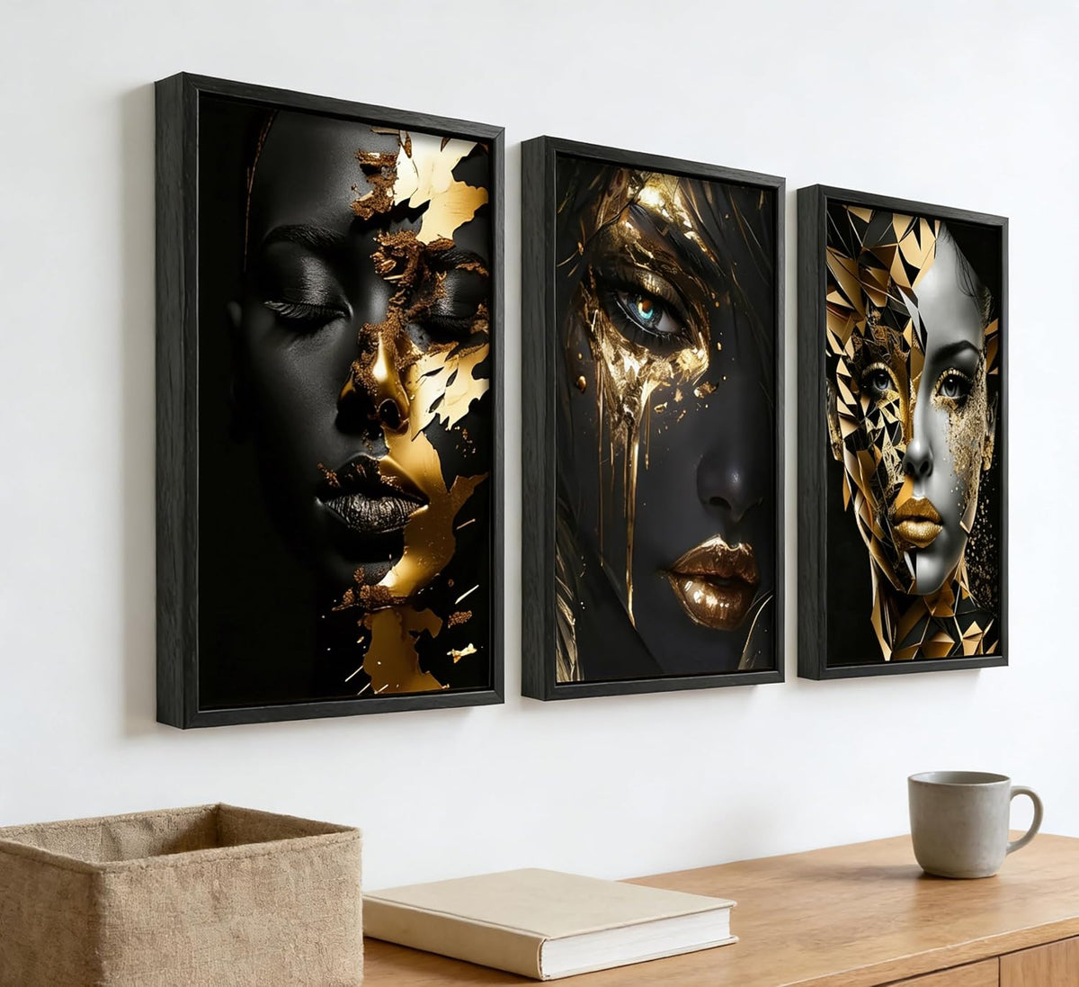 Lienzo abstracto enmarcado negro con cara de mujer negra, arte de p...