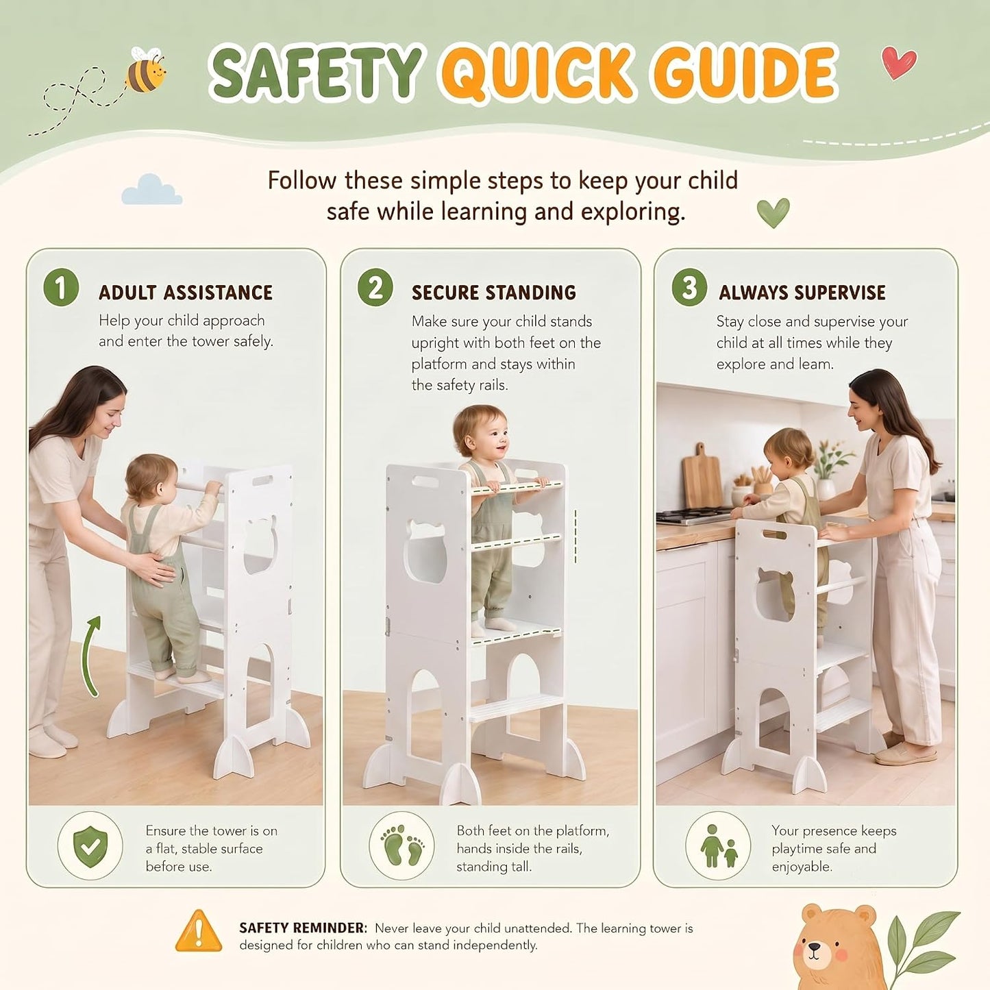 APRTAT Taburete de cocina 4 en 1 para niños pequeños, torre de apre...