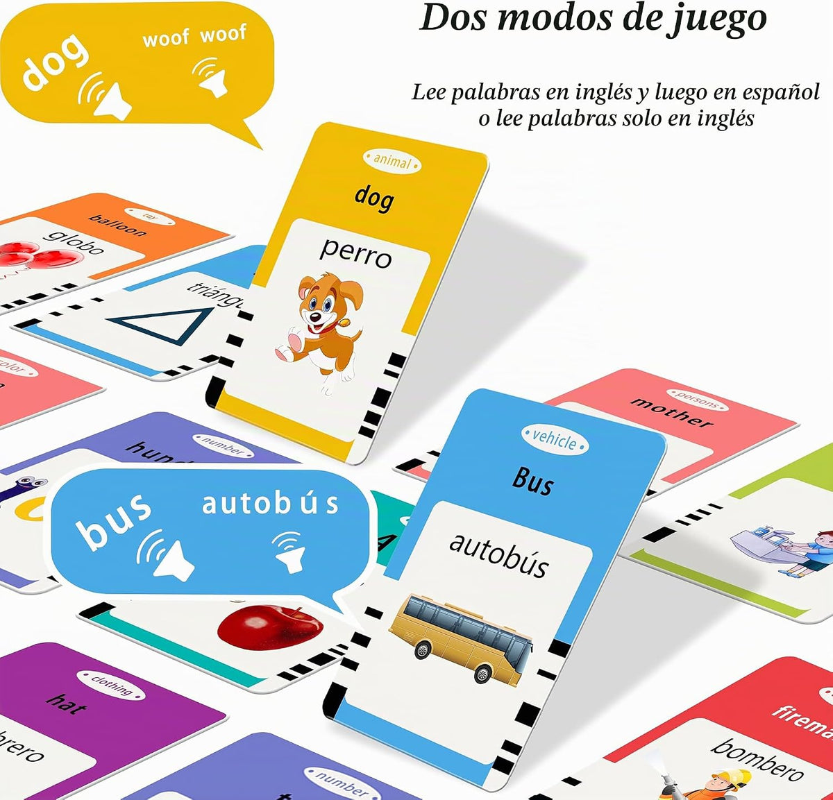 Startcan Tarjetas flash parlantes en español e inglés para niños de...