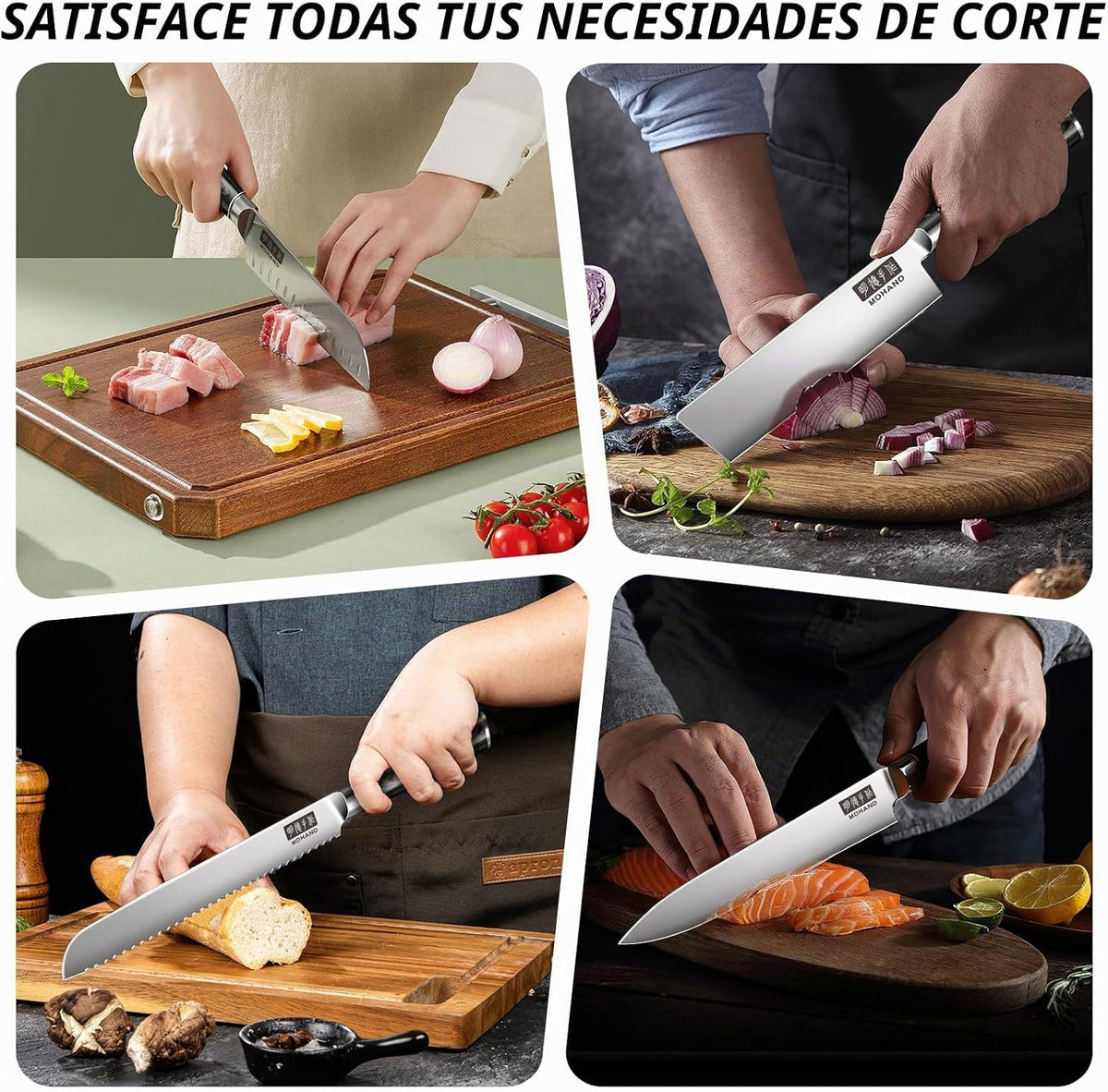 MDHAND Juego de cuchillos de chef con bolsa de rollo, 9 piezas de c...