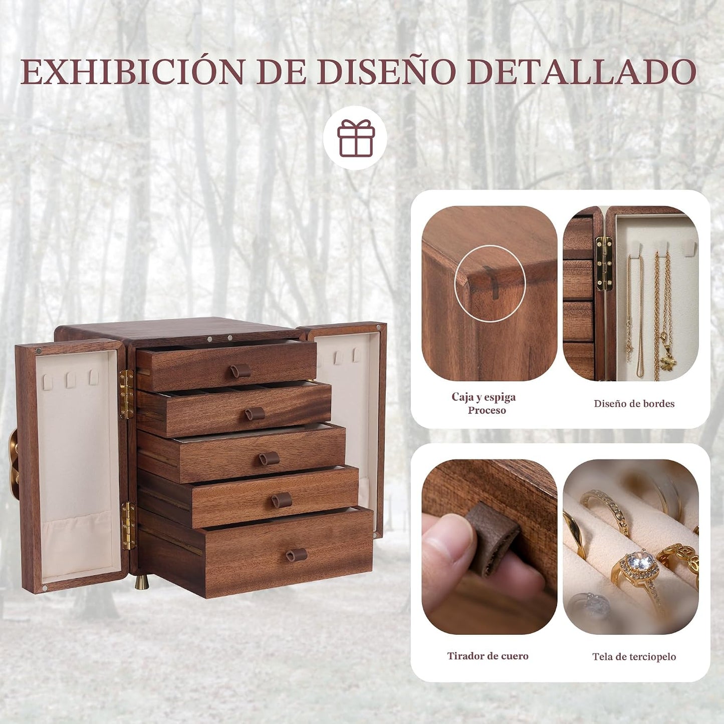 KAOTGOT Joyero de madera para mujeres y niñas, organizador grande d...