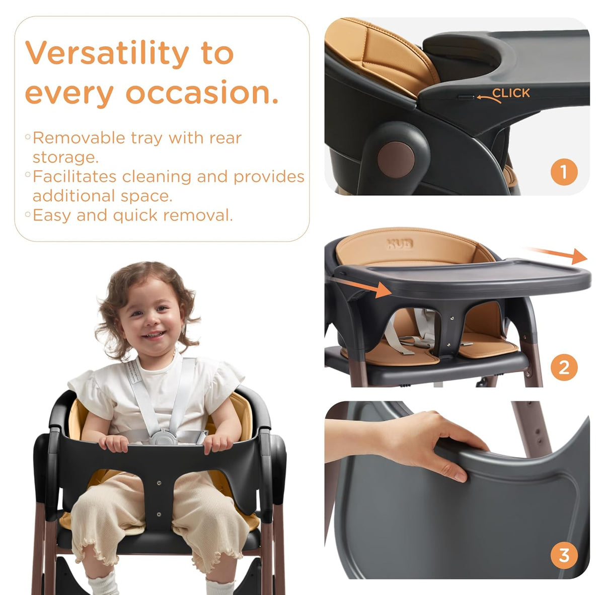 KUB Silla alta para bebés y niños pequeños ajustable plegable conve...