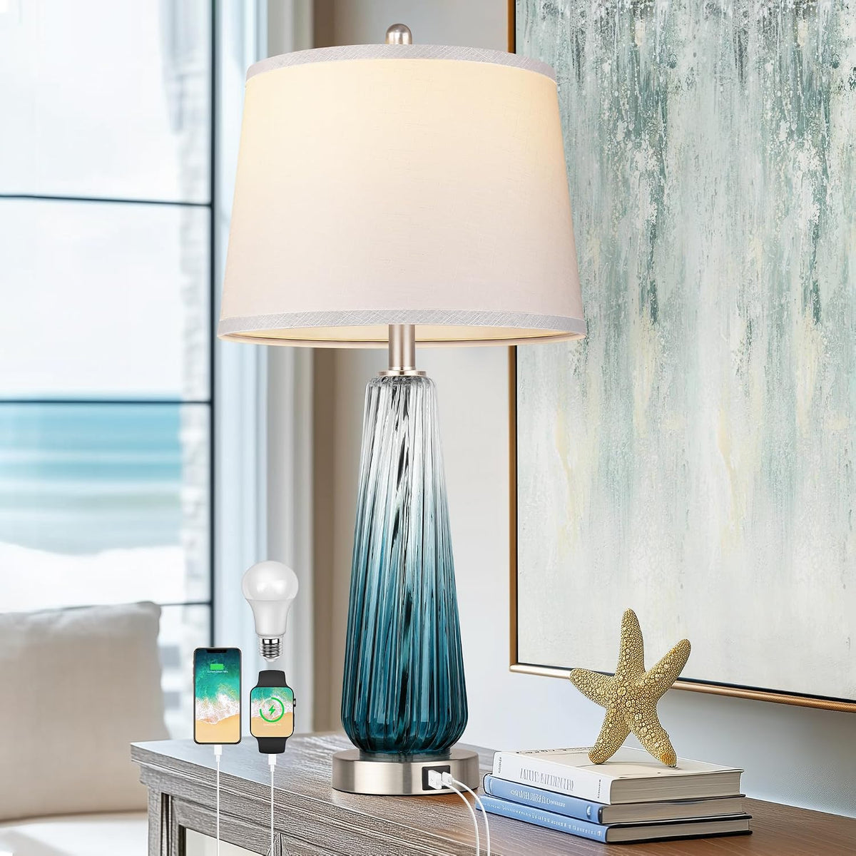 Lámparas de mesa de cristal para sala de estar, modernas lámparas d...