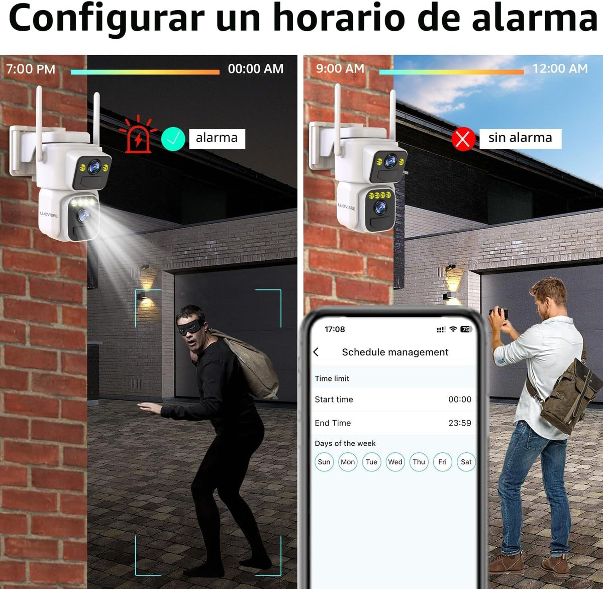 Cámaras Luovisee para seguridad del hogar con lente dual, cámara Wi...