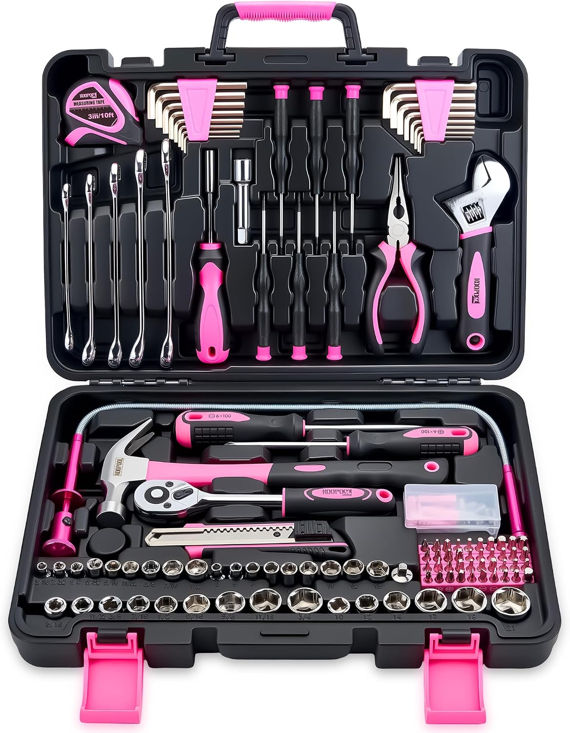 KOOPOOL Juego de herramientas rosa de 159 piezas, kit de herramient...