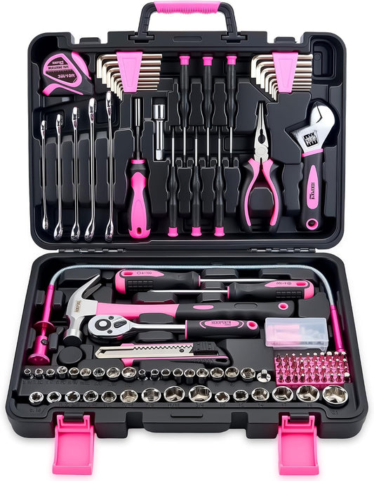 KOOPOOL Juego de herramientas rosa de 159 piezas, kit de herramient...