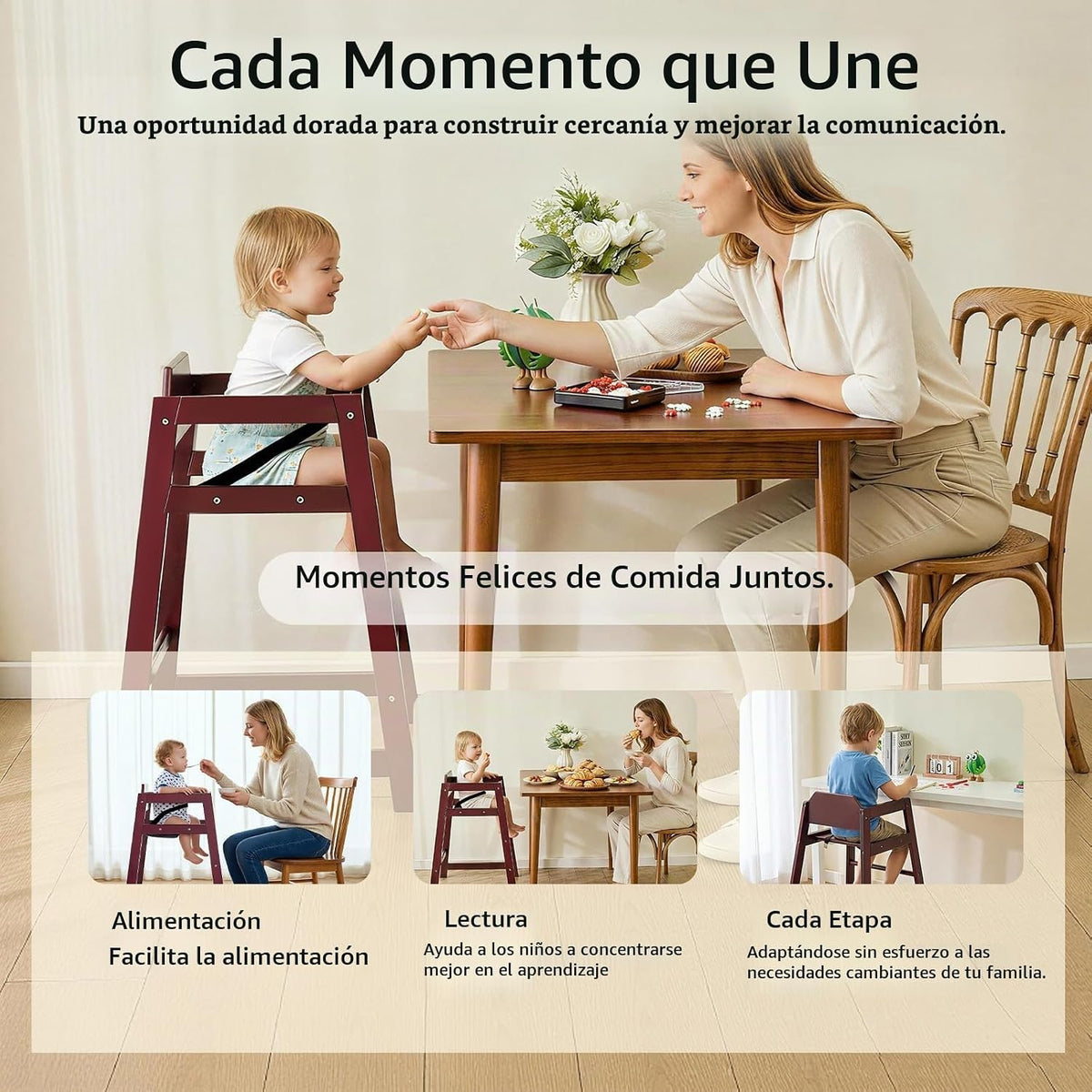 Neoflavie Sillas altas de madera para bebés y niños pequeños, silla...