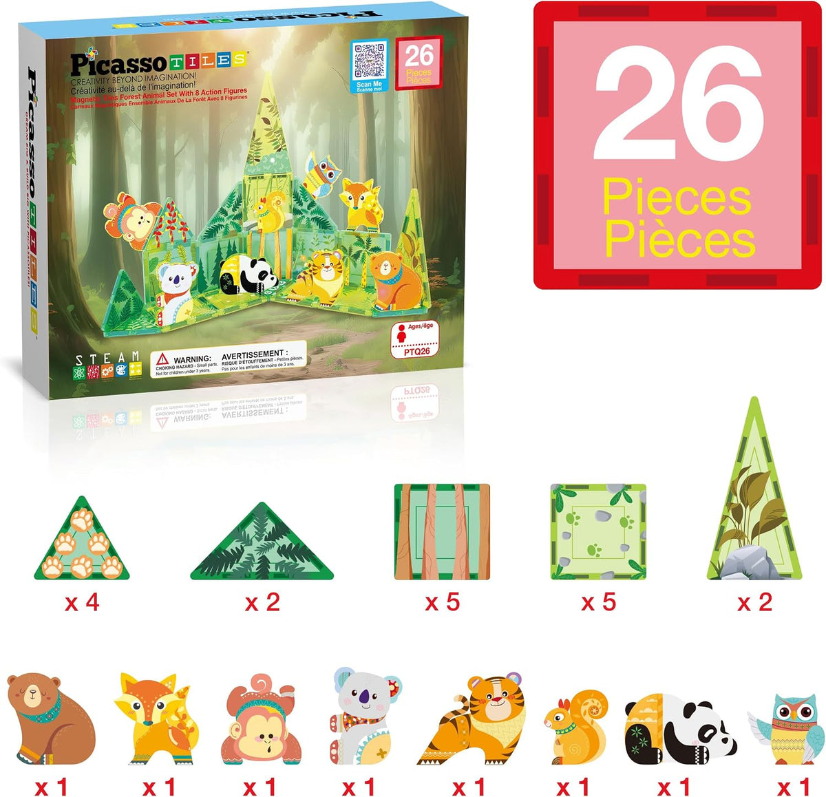 PicassoTiles Juego de bloques de construcción magnéticos con tema d...