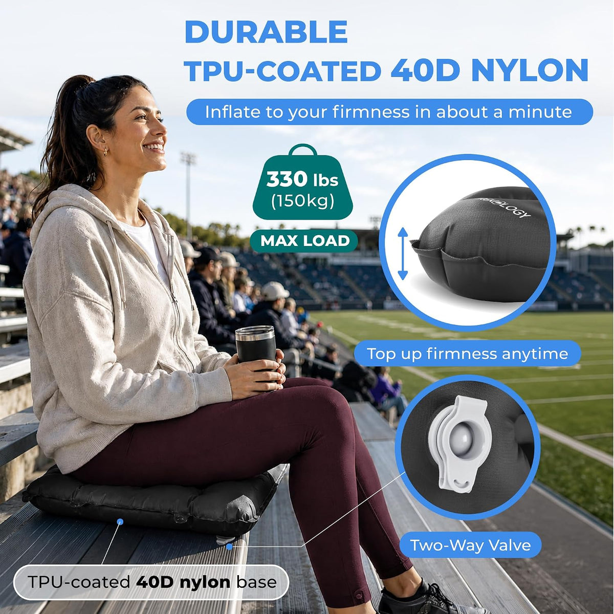 TREKOLOGY Cojín inflable para asiento de estadio para viajes aéreos...