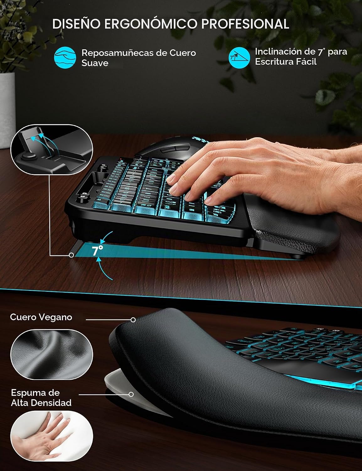 SABLUTE Combo de teclado y mouse inalámbricos, onda ergonómica con...
