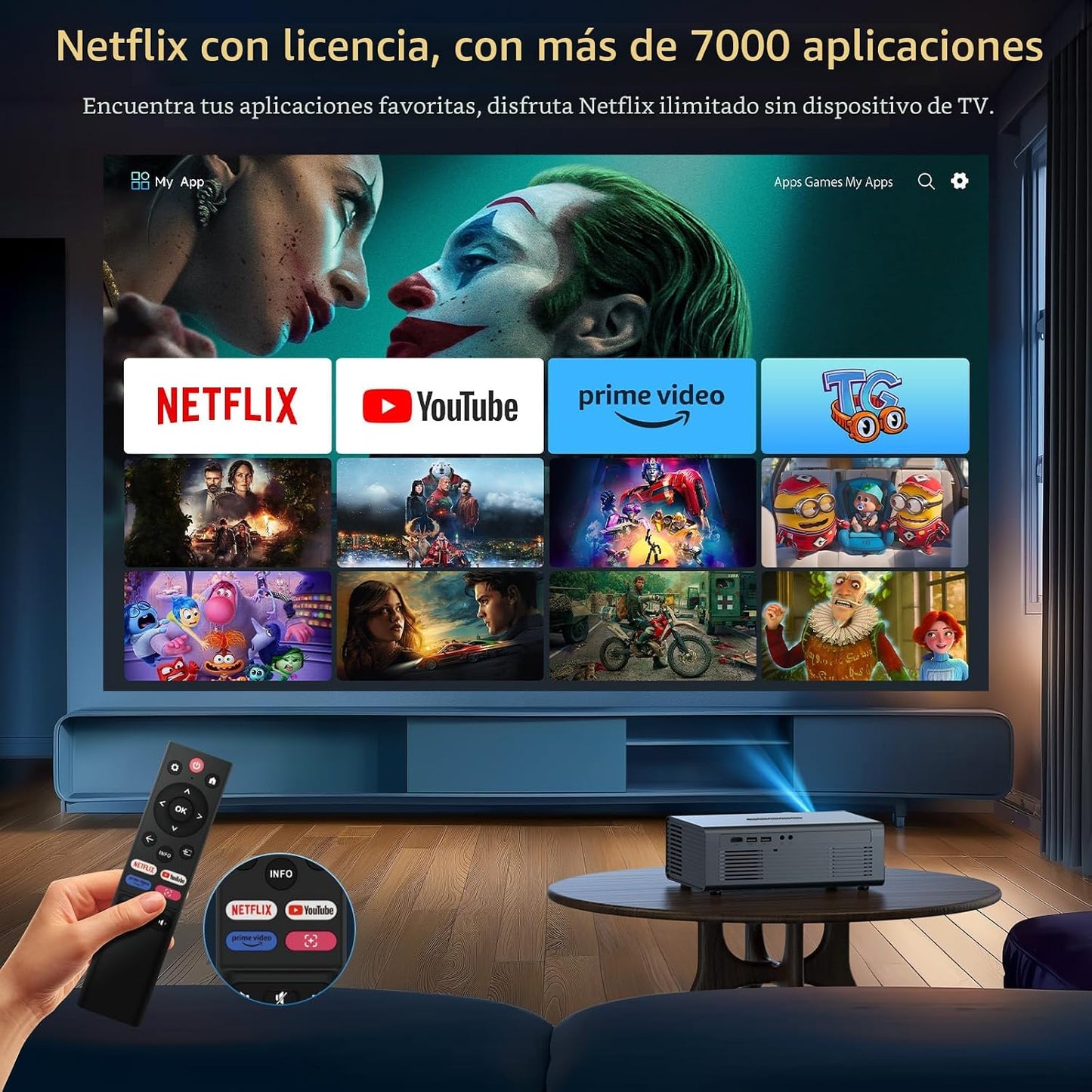 Proyector para exteriores con WiFi6 y Bluetooth5.3 Mini proyectores...